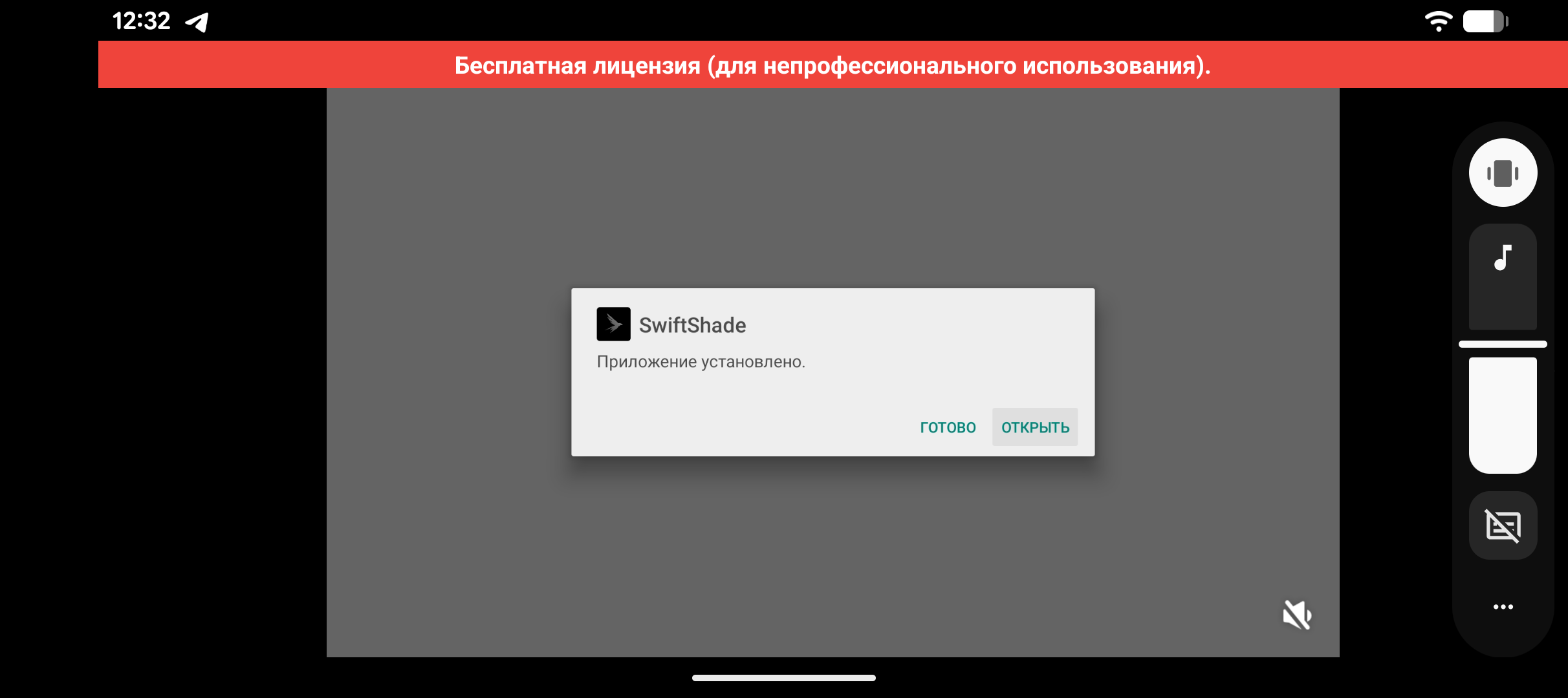 Открытие SwiftShade после установки